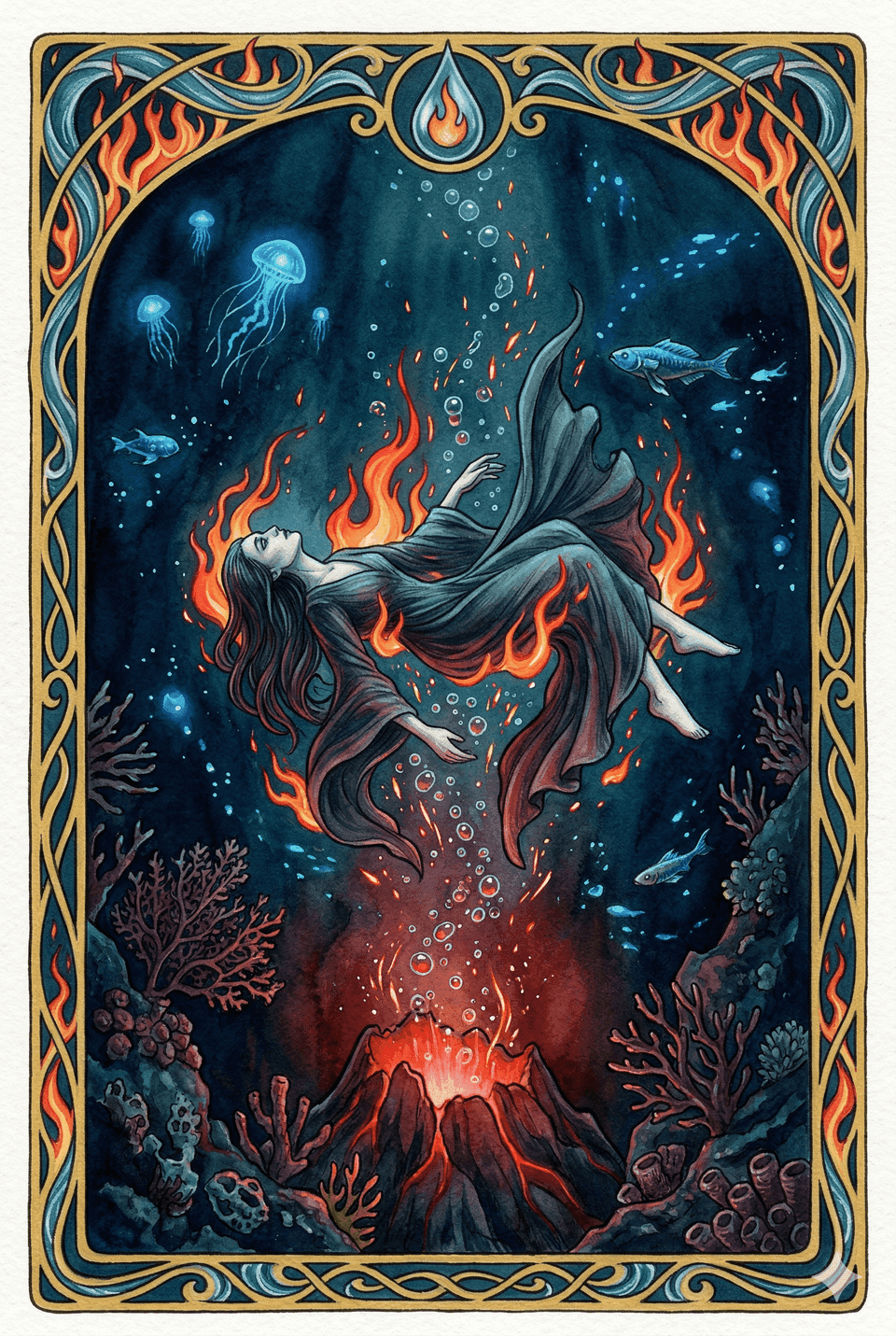 靈魂原型塔羅牌:深海火焰 (DPME) — 在最幽暗的深處,仍然燃燒。